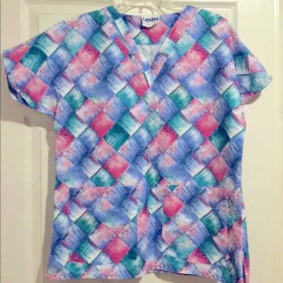 Landau Tops - Woman's Medium Scrub Square Print